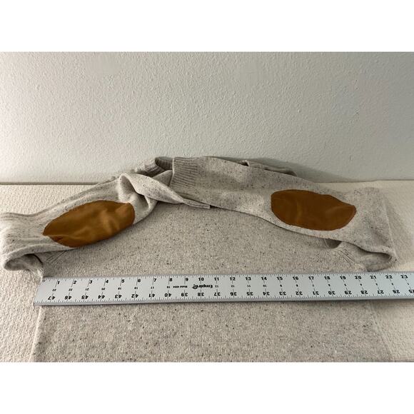 H&M Men's Large Knit Sweater Beige Elbow Patches Cotton Wool Blend - Picture 4 of 10